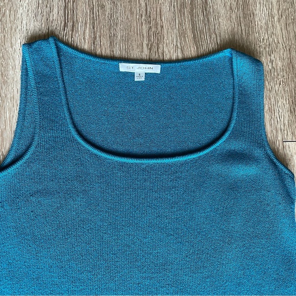 St. John Collection Santana Knit Teal Blue Shell Tank Wool Rayon Silk Sleeveless - Picture 7 of 15